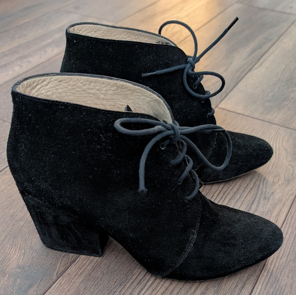 Kate Spade Black Lace Up Suede Boots